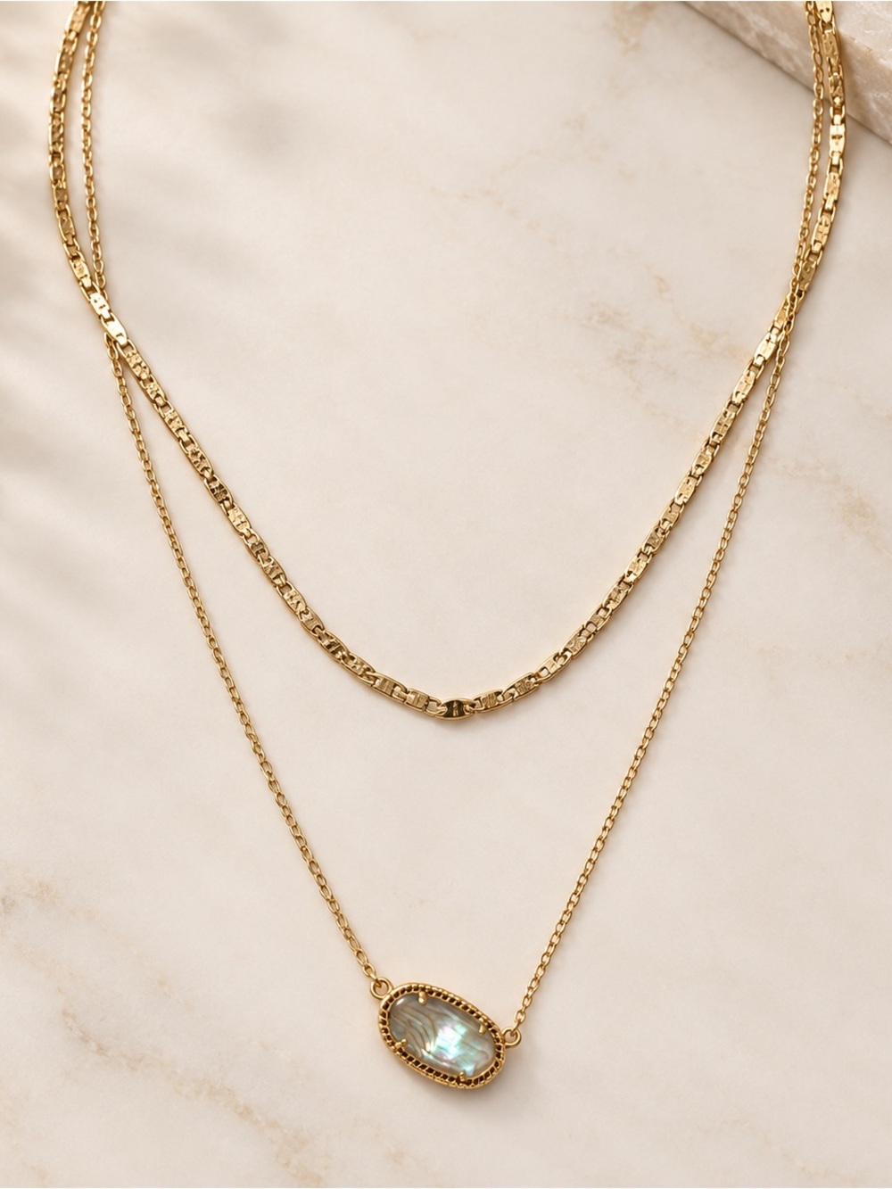 Kendra Scott Gold Layered Necklace with Iridescent Oval Pendant